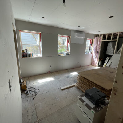 Drywall step of the lifted basement renovation